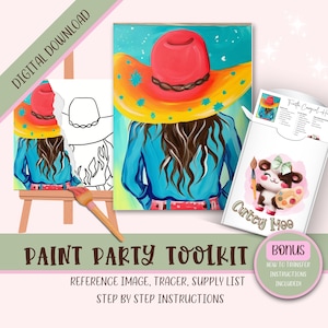Cowgirl Hat Pattern, Diy Sip N Paint | Paint Your Own | Girls Night | Paint Kit Gift For Her | Adult Paint Party Printable Digital Download