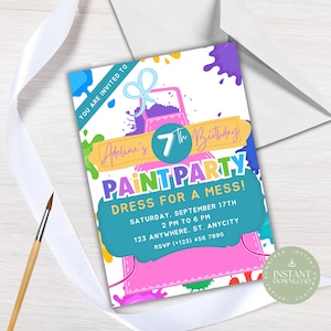 Art Paint Party Birthday Invitation, Editable Art Painting Birthday Invitation, Girls Birthday Painting Invitations, Painting Party Invite
