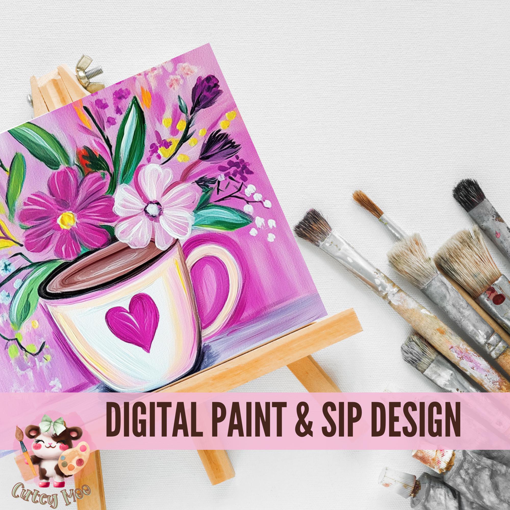 Coffee Lover Sip and Paint Party Kit Canvas, Pre Drawn Template for DIY ...