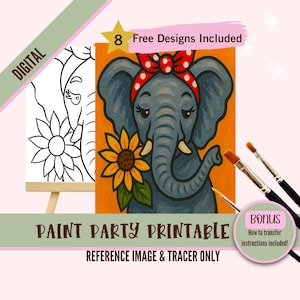 Riveter Elefant Farbe Party Printable Tracer | Feministische Kunst | Girl Power Malseite Digitaler Download für Farb und Sip Parties