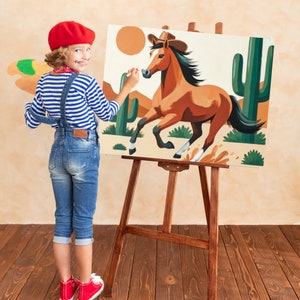 Cowboy Horse Art Painting Template, digital paint party kit, DIY paint and sip for adults, includes reference image, tracer, instant download, ideal for western-themed painting events.