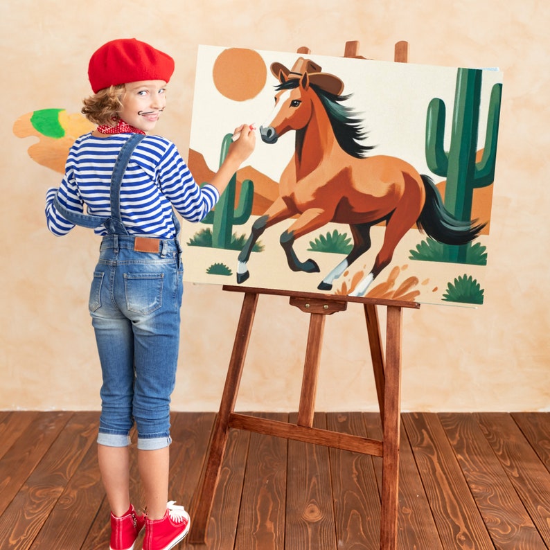 Cowboy Horse Art Painting Template, digital paint party kit, DIY paint and sip for adults, includes reference image, tracer, instant download, ideal for western-themed painting events.