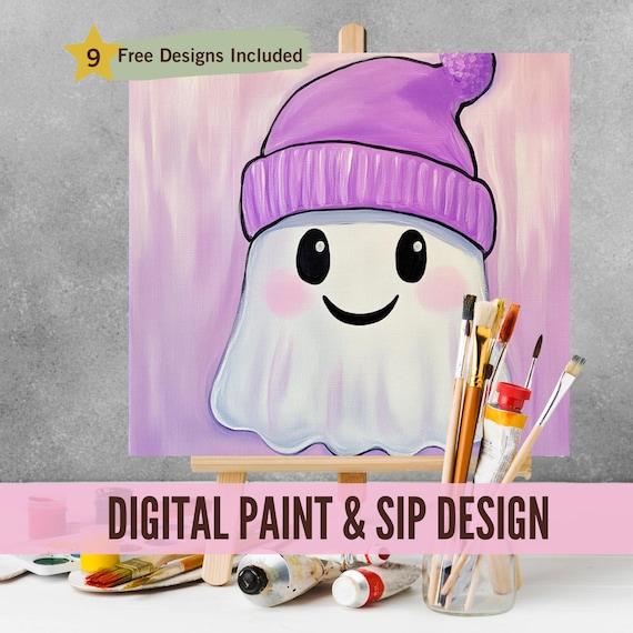 Cute Summerween Sip and Paint Downloadable Stencil Art, DIY Acrylic Painting Party Image Transfer, Halloween Ghost Painting Digital Download