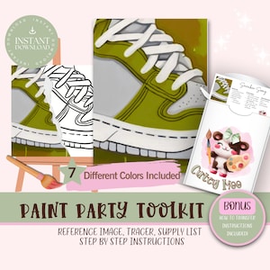 Sneaker DIY Paint Party para adultos y niños /Pre-Dibujado / Art Party Paint Kit / Sip & Paint / Archivo de descarga digital, Paint Party Toolkit