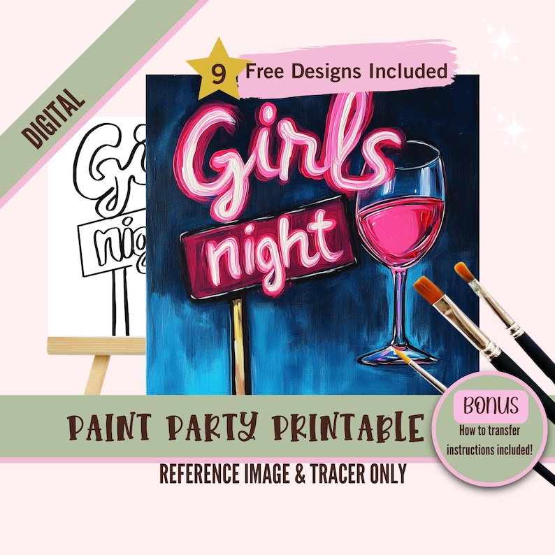 Sip and Paint Party Kit Canvas, Pre Drawn Template for DIY Art Parties ...