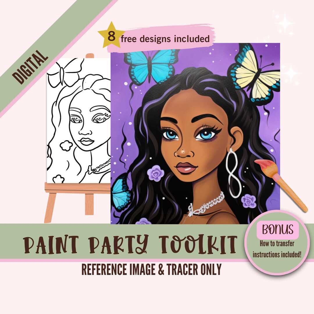 Sip and Paint Canvas Kit, Pre Drawn African American Woman With ...