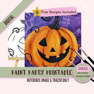 Kit de fête d'Halloween à boire et à peindre sur toile, modèle prédessiné pour des fêtes d'art bricolage, pochoir imprimable, contour PNG de peinture de nuit, numérique