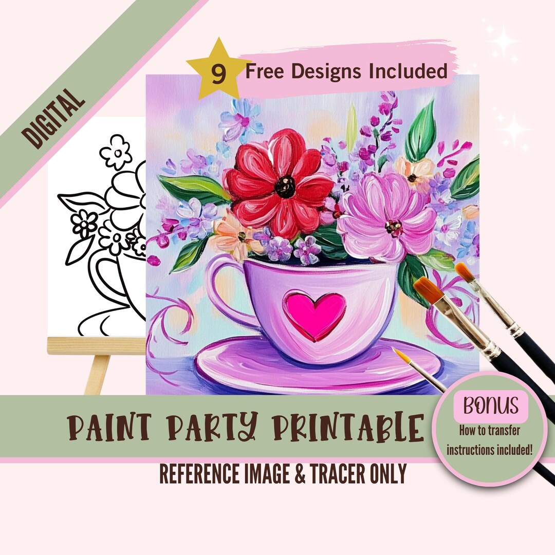Coffee Lover Sip and Paint Party Kit Canvas Tracer, Pre Drawn Template ...