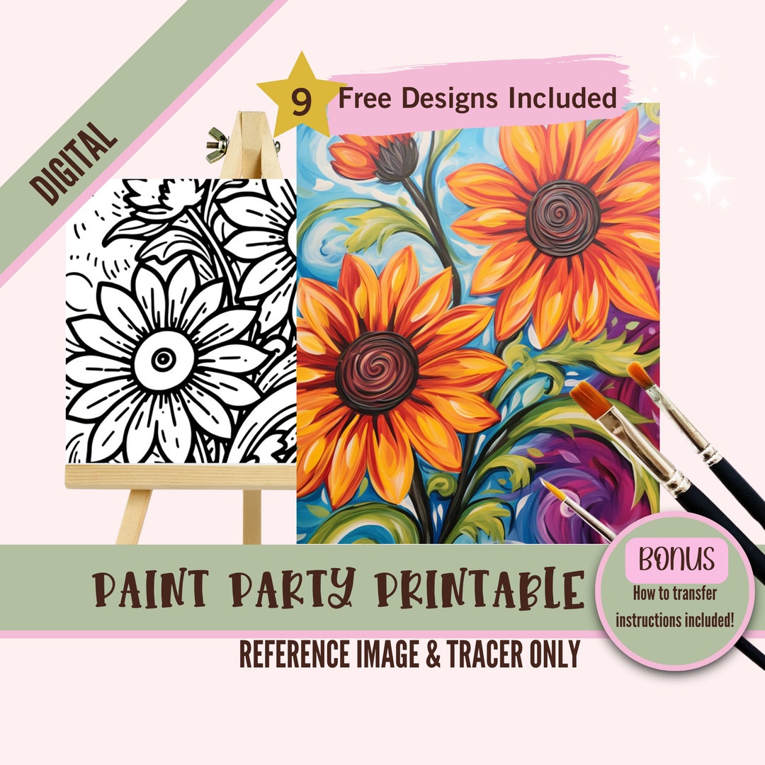 Sip and Paint Canvas Kit for Fall - Pre Drawn Sunflower Design, Paint ...