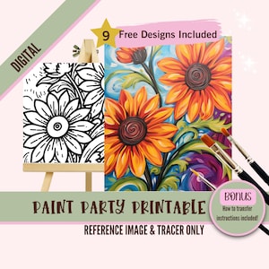 Kit de lienzo para beber y pintar para otoño: diseño de girasol predibujado, kit de herramientas para fiestas de pintura, arte imprimible de bricolaje para niños y adultos, actividad artesanal divertida