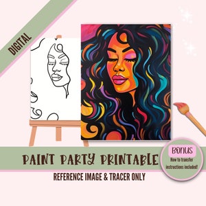 Ladies Night DIY Sip N Paint Canvas Print Instant Digital Download for Art Parties, Png Party Stencil, Date Night Sip and Paint Printable