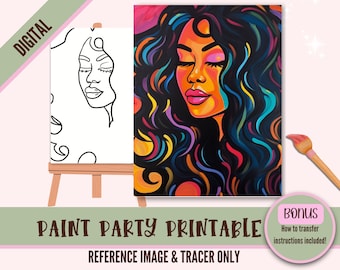 Ladies Night DIY Sip N Paint Canvas Print Instant Digital Download for Art Parties, Png Party Stencil, Date Night Sip and Paint Printable