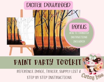 Fall Diy Paint Party | Adult Painting | Pre-Drawn  |Fall Forest Paint Kit | Art Party Paint Kit | Sip And Paint | Digital Download File