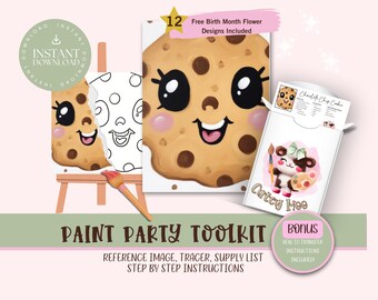 Kawaii Cookie DIY Paint Party For Adults and Kids, Pre-Drawn, Art Party Paint Kit | Sip & Paint | Digital Download File, Paint Party Toolkit