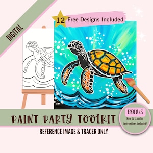 Zeeschildpad oceaan schilderij partij afdrukbaar, strandsublimatie png-tracer, DIY-kunst vooraf getekend canvas stencil, perfect voor verf- en slokfeestjes