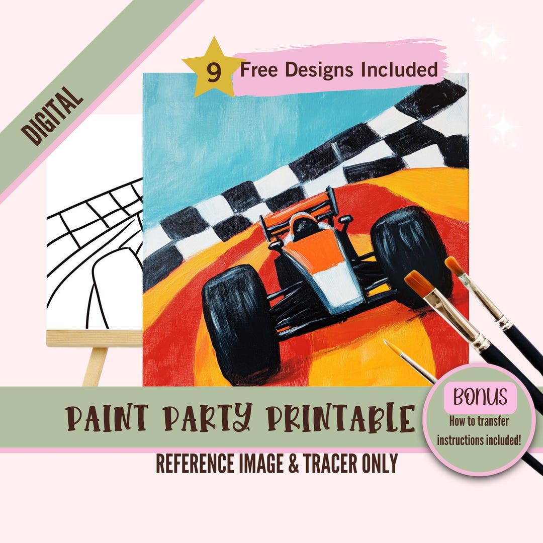 F1 Race Car Birthday Sip and Paint Downloadable Stencil Art, DIY ...