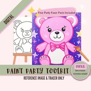 Kit de lienzo para pintar y beber, osito de peluche predibujado con estrellas, perfecto para fiestas de pintura de cumpleaños artísticas para niños, celebraciones de baby shower