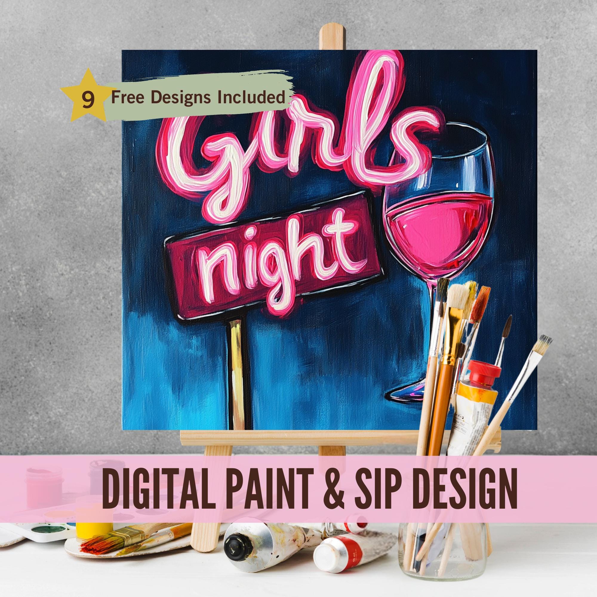 Sip and Paint Party Kit Canvas, Pre Drawn Template for DIY Art Parties ...