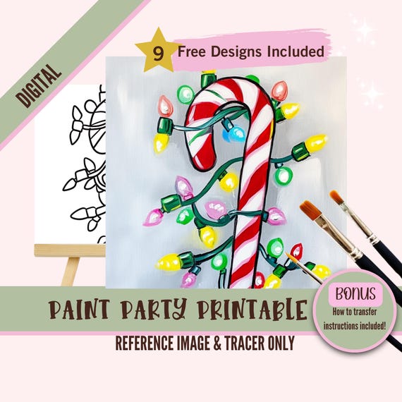 Christmas Candy Cane Sip and Paint Downloadable Stencil Art, DIY