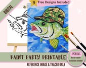 Bass Fish Sip and Paint Party Kit Canvas, Pre drawn Fisherman Template for DIY Art Parties, Printable Stencil, Paint Night Png Outline