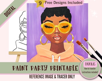 Dear Black Girl Sip and Paint Downloadable Stencil Art, DIY Acrylic Painting Party Image Transfers, Paint Night Canvas PNG Digital Download