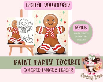 Christmas Diy Paint Party, Adult Painting, Gingerbread Man Paint Kit, Art Party Paint Kit, Sip & Paint, Digital Download File, PNG Outline