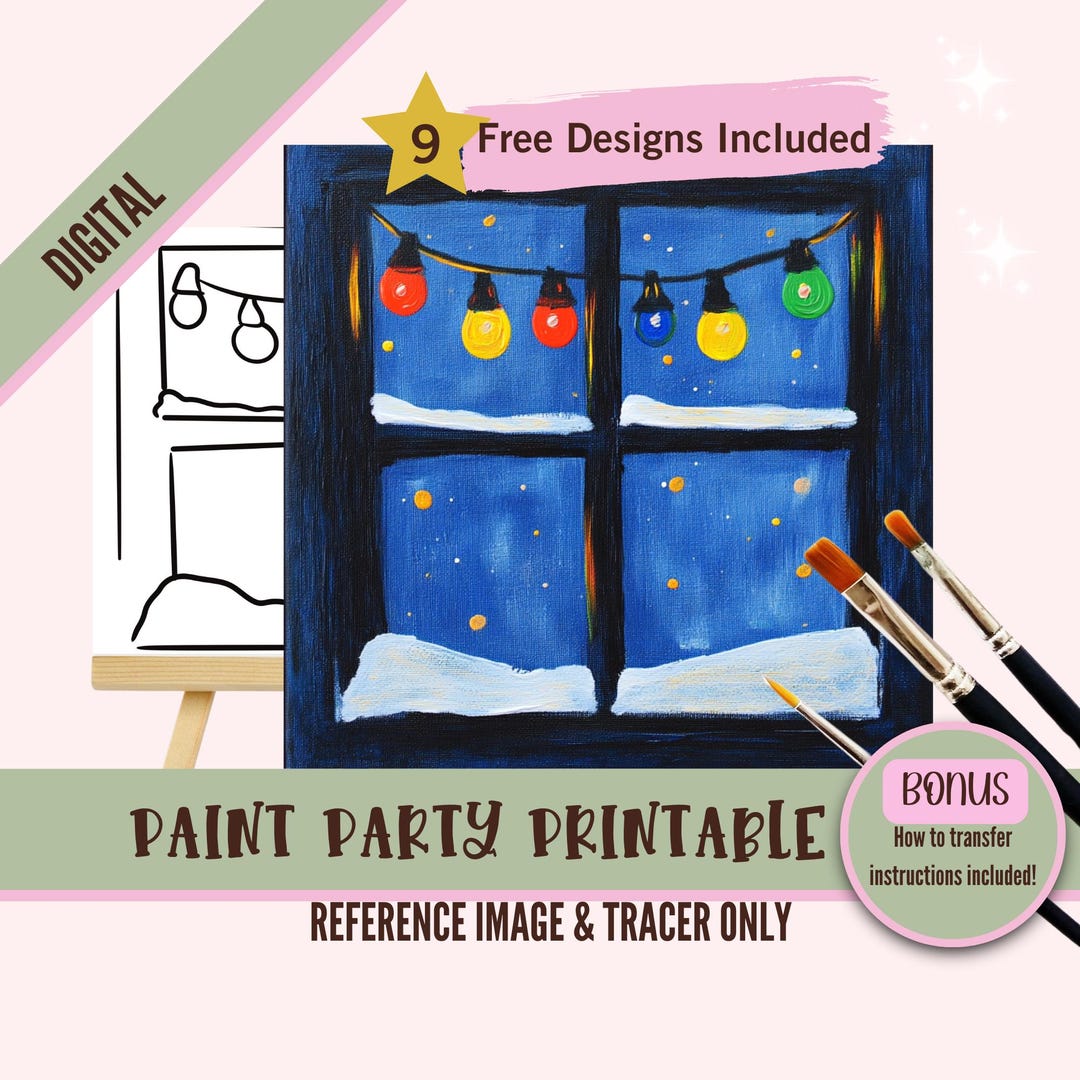 Holiday Lights Sip and Paint Party Kit Canvas, Pre Drawn Template for ...