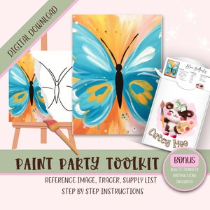 Adult & Kids Paint And Sip Stencil, Paint Your Own, Girls Night, Paint Kit Gift For Her | Paint Party Printable Digital Download | Butterfly