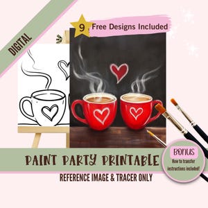 Cita para adultos para pintar y beber en el Día de San Valentín: plantillas de pintura sobre lienzo prediseñadas e imprimibles con pájaros enamorados: perfectas para parejas y fiestas