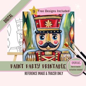 Modelo de festa de pintura de quebra-nozes, design de pintura e gole de Natal para festas, kit de arte de feriado faça você mesmo, rastreador digital para download para iniciantes