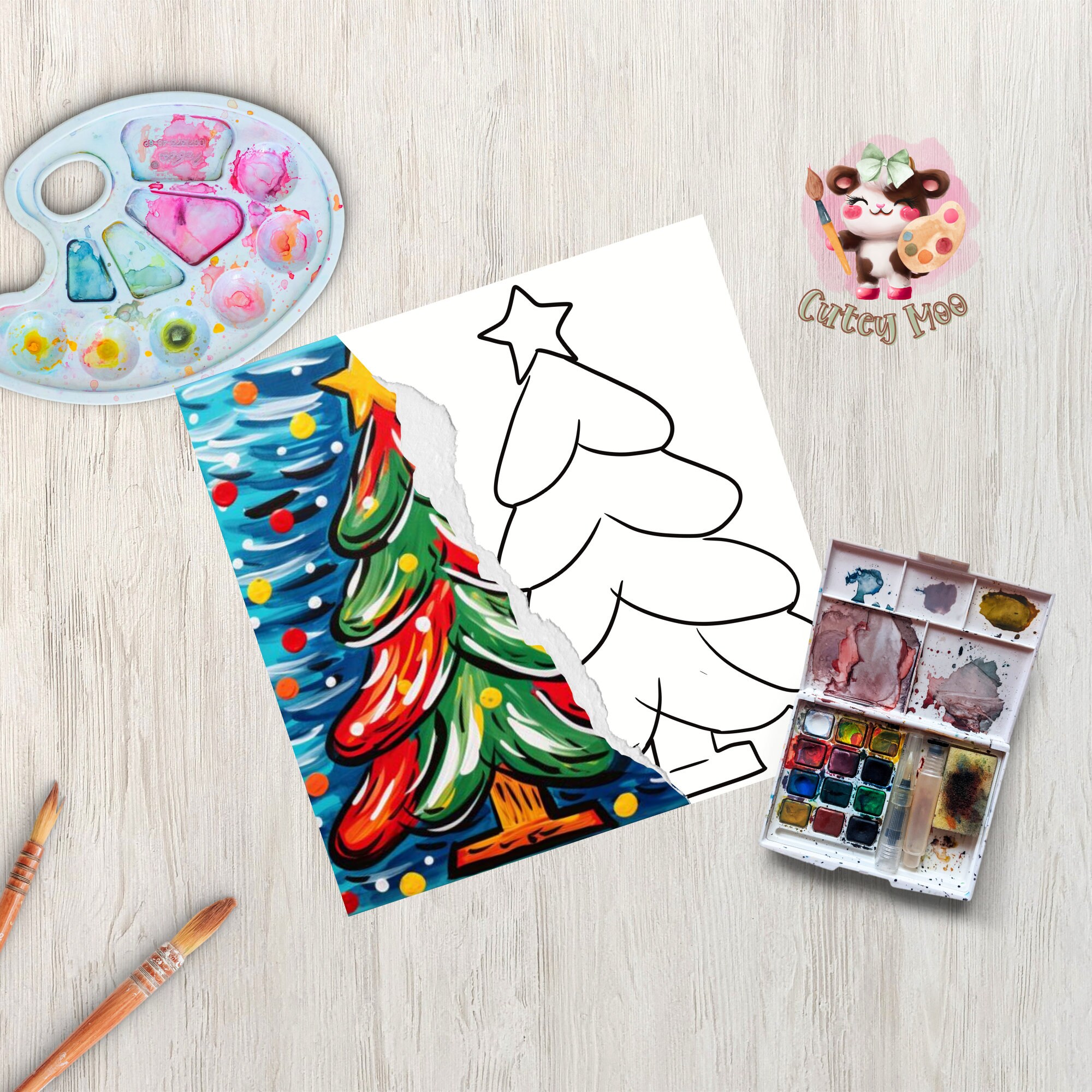 Holiday Paint Party Kit - Christmas Tree Canvas, Pre-drawn Tracer