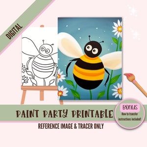 Bumble Bee DIY Sip N Paint Canvas Print Instant Digital Download for Art Parties, Png Party Stencil, Date Night Sip and Paint Printable