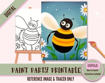 Bumble Bee DIY Sip N Paint Canvas Print Instant Digital Download for Art Parties, Png Party Stencil, Date Night Sip and Paint Printable