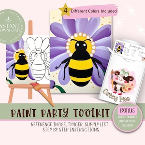 Bumblebee DIY Paint Party For Adults and Kids  |Pre-Drawn | Art Party Paint Kit | Sip & Paint | Digital Download File, Paint Party Toolkit