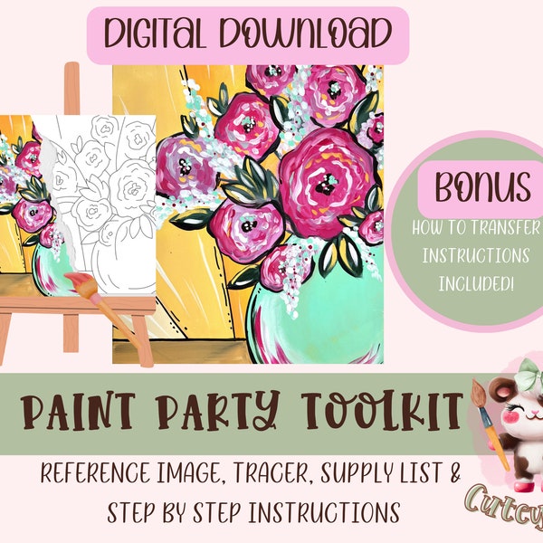 Paint Party Printable Flower Girl | DIY Paint Party Printable For Adults | Diy Canvas | Paint Kit | Instant Access | Pre-Drawn Canvas