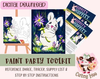 Diy Paint Party | Adult Painting | Pre-Drawn | Kid'S Activity | Easter Bunny | Art Party Paint Kit | Sip And Paint | Digital Download File