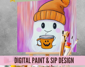 Cute Summerween Sip and Paint Downloadable Stencil Art, DIY Acrylic Painting Party Image Transfer, Halloween Ghost Painting Digital Download