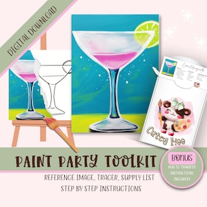 Faça você mesmo Sip N Paint | Pinte o seu próprio | Noite das Meninas | Kit de pintura presente para ela | Download digital para impressão de festa de pintura adulta | Copo de Martini