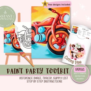 Motorcycle DIY Paint Party For Adults and Kids  |Pre-Drawn | Art Party Paint Kit | Sip & Paint | Digital Download File, Paint Party Toolkit