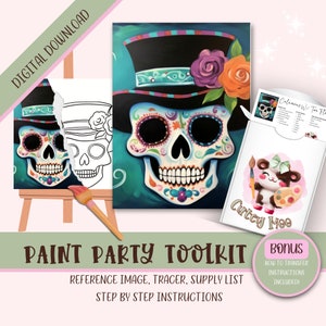 Pochoir visage fleur tête de mort en sucre, bricolage peinture fête imprimable Calavera Png téléchargement numérique pour fête mexicaine peinture et gorgée contour de la toile