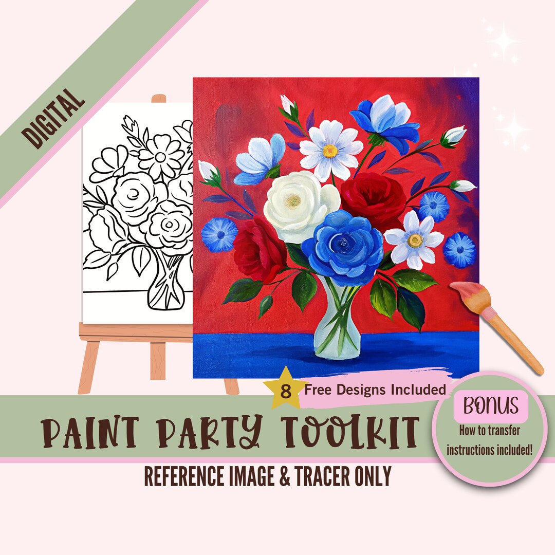 4th of July Floral Paint Party Sublimation PNG Tracer, Digital DIY Art ...