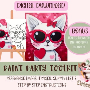 バレンタインデー DIY ペイント パーティー | 大人向け絵画 | 事前に描かれたもの | アート パーティー ペイント キット | シップ & ペイント | デジタル ダウンロード ファイル、ペイント パーティー ツールキット