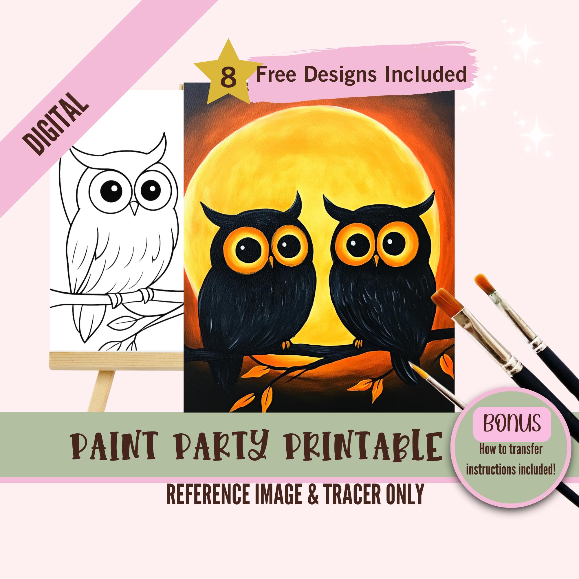 Owl Paint Party Printable, Halloween DIY Art Kit for Kids, Full Moon Night Painting Template, Fall F