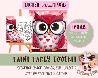 Valentine's Day DIY Paint Party | Adult Painting |Pre-Drawn | Art Party Paint Kit | Sip & Paint | Digital Download File, Paint Party Toolkit