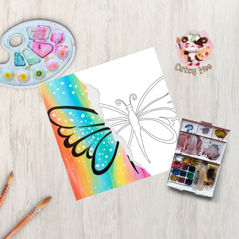 Sip and Paint Canvas Kit - Pre Drawn Rainbow Butterfly, Perfect for ...
