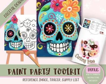 Sugar Skull Flower Face Stencil, DIY Paint Party Printable Calavera Png Digital Download For Mexican Fiesta Paint and Sip Canvas Outline