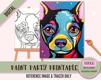 Pop Art Pre-Drawn Canvas for Kids and Adults Art Party | Puppy Diy Painting Kit | PNG | Instant Download | Diy Sip N Paint Tracer | Dog