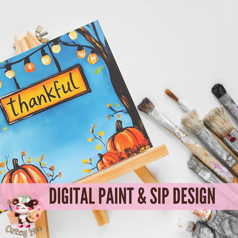 Sip and Paint Party Kit Canvas, Pre Drawn Thankful Pumpkin Template for ...