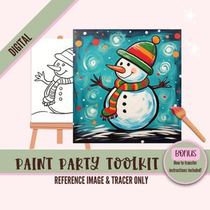 Christmas Snowman Paint Party Printable Kit - Pre-drawn Canvas