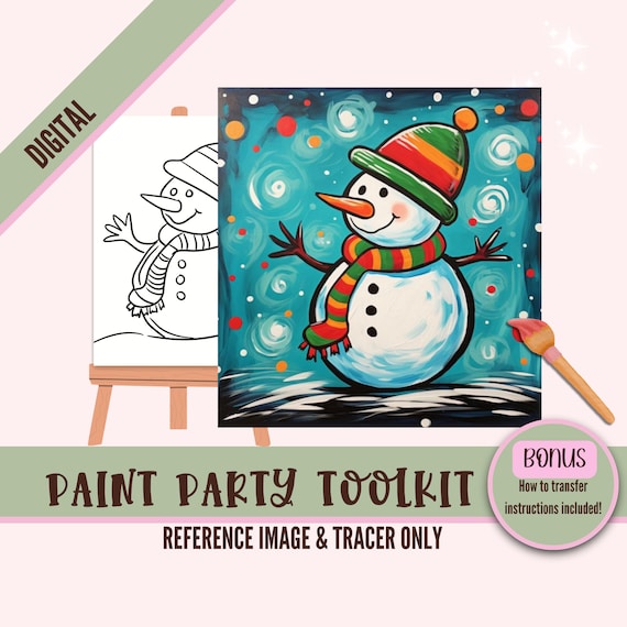 Christmas Snowman Paint Party Printable Kit - Pre-drawn Canvas